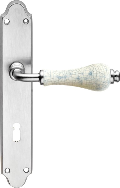 R21CMR Türgriff Porzellan craquelé Messing matt verchromt Langschild