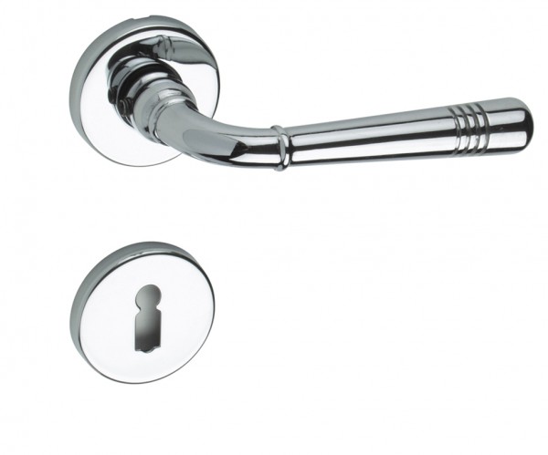 Jugendstil Türklinke auf Rosetten aus Messing verchromt massiv