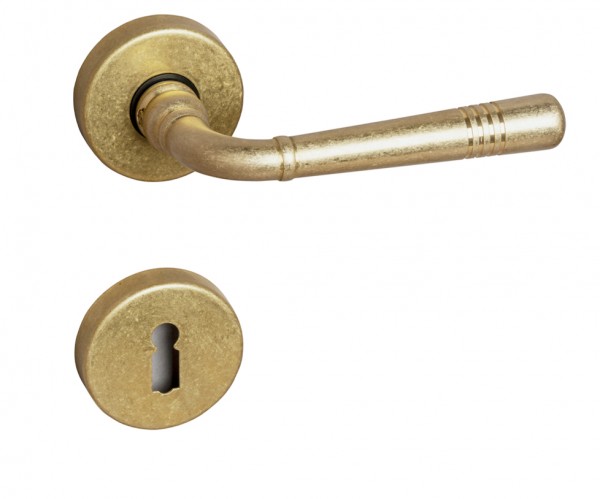 Jugendstil Türklinke auf Rosetten Altmessing natur