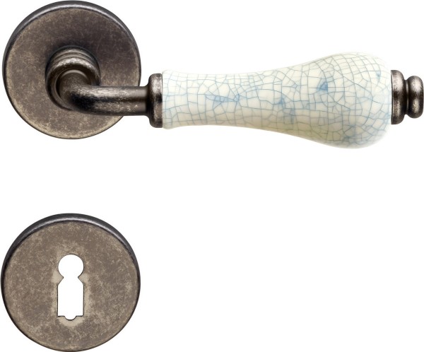 R21 E Türgriff Porzellan craquelé Messing Eisen antik