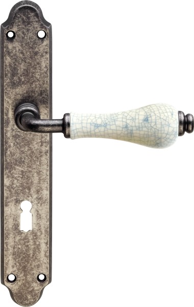 R21E Türgriff Porzellan craquelé Messing Eisen antik Langschild