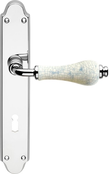 R21CR Türgriff Porzellan craquelé Messing verchromt Langschild
