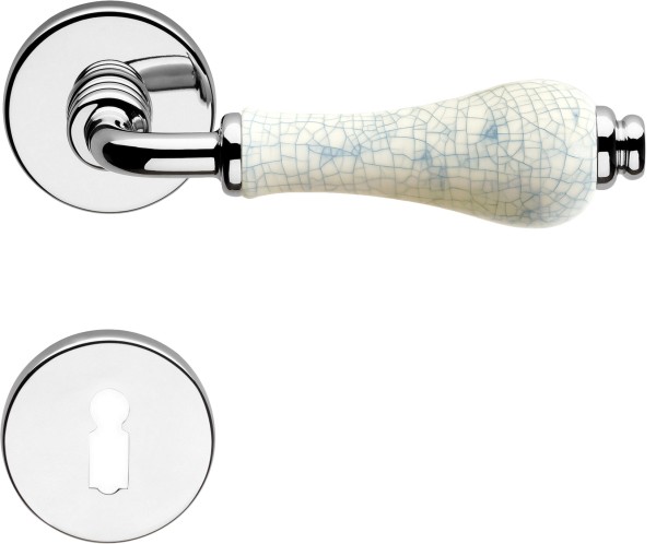 R21 C Türgriff Porzellan craquelé Messing verchromt
